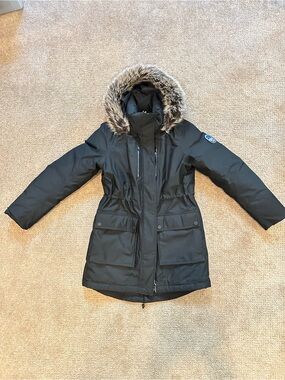 Lands' End Women's Black Insulated Parka with Faux Fur Hood